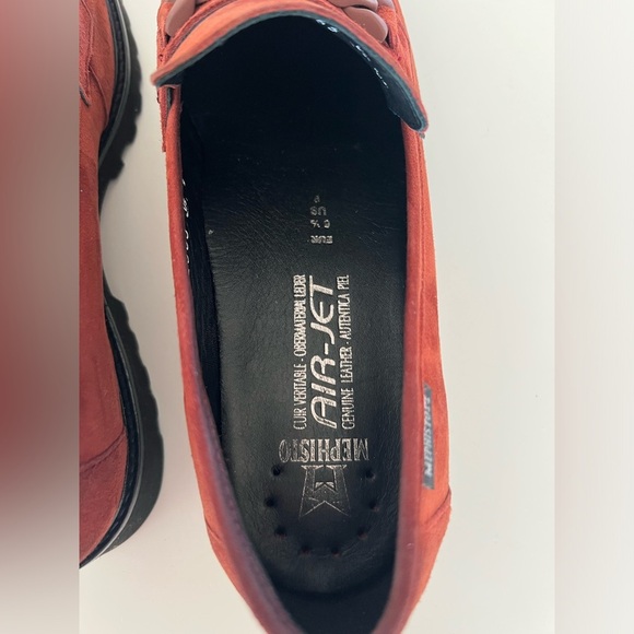 Mephisto Salka Rust Red Velvet Leather Slip-On Chain Detail Lug Sole Loafers - Picture 9 of 13